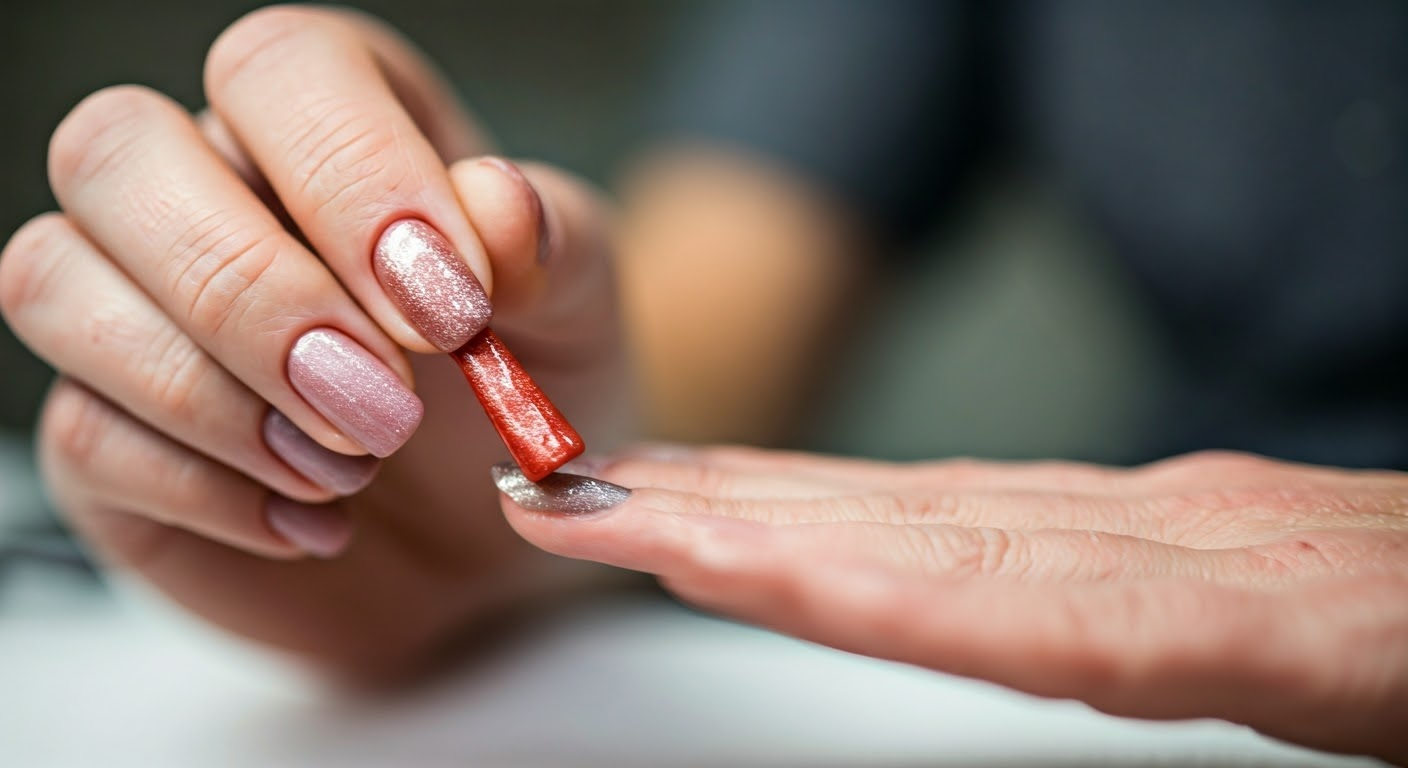 Gel nails being painted with polish.