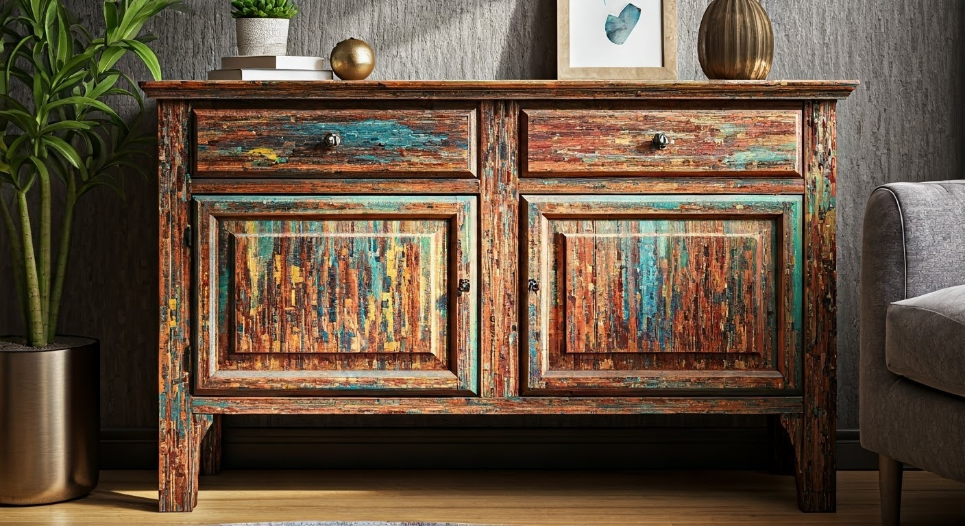 Colorful painted furniture in living room