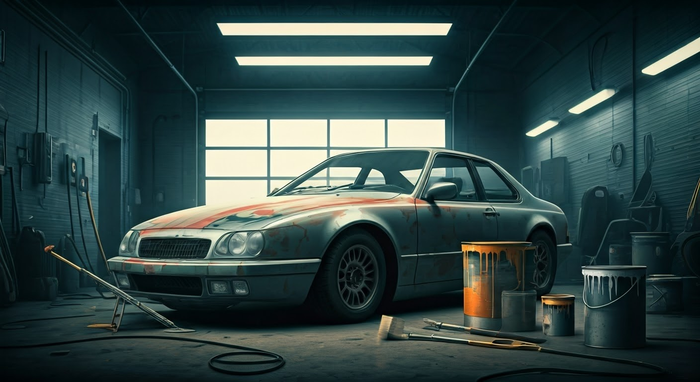 Mechanic calculating paint surface area.