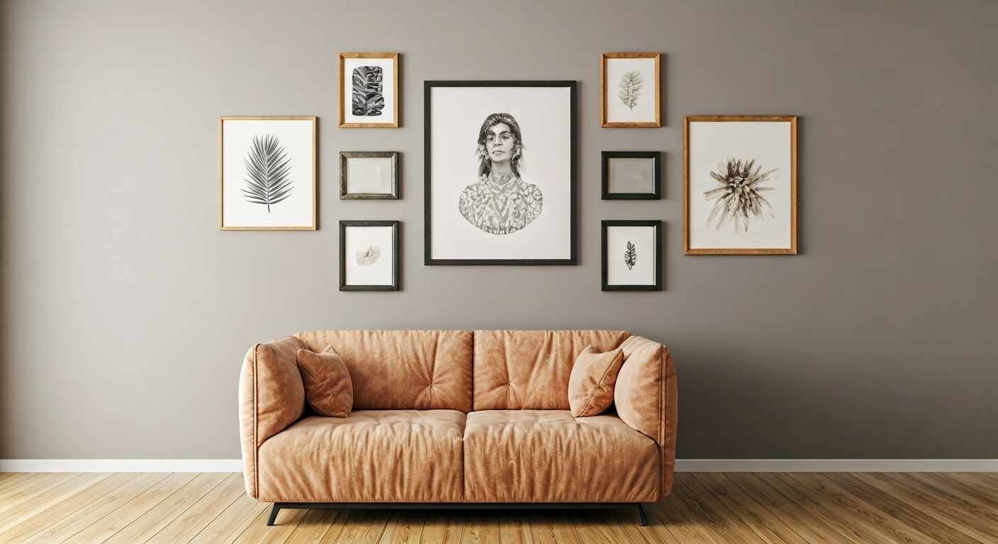 Gallery wall with diverse art