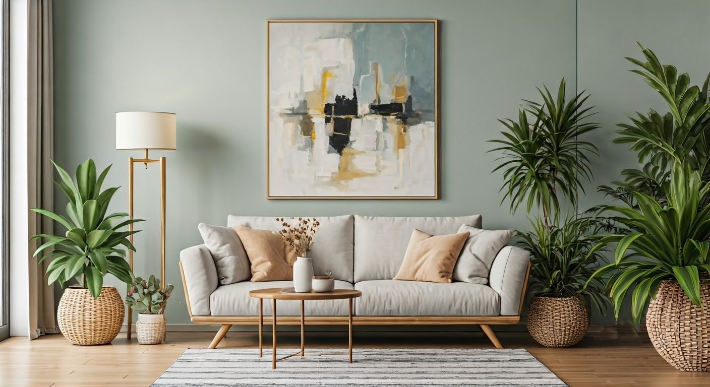 Aesthetic room with prominent painting