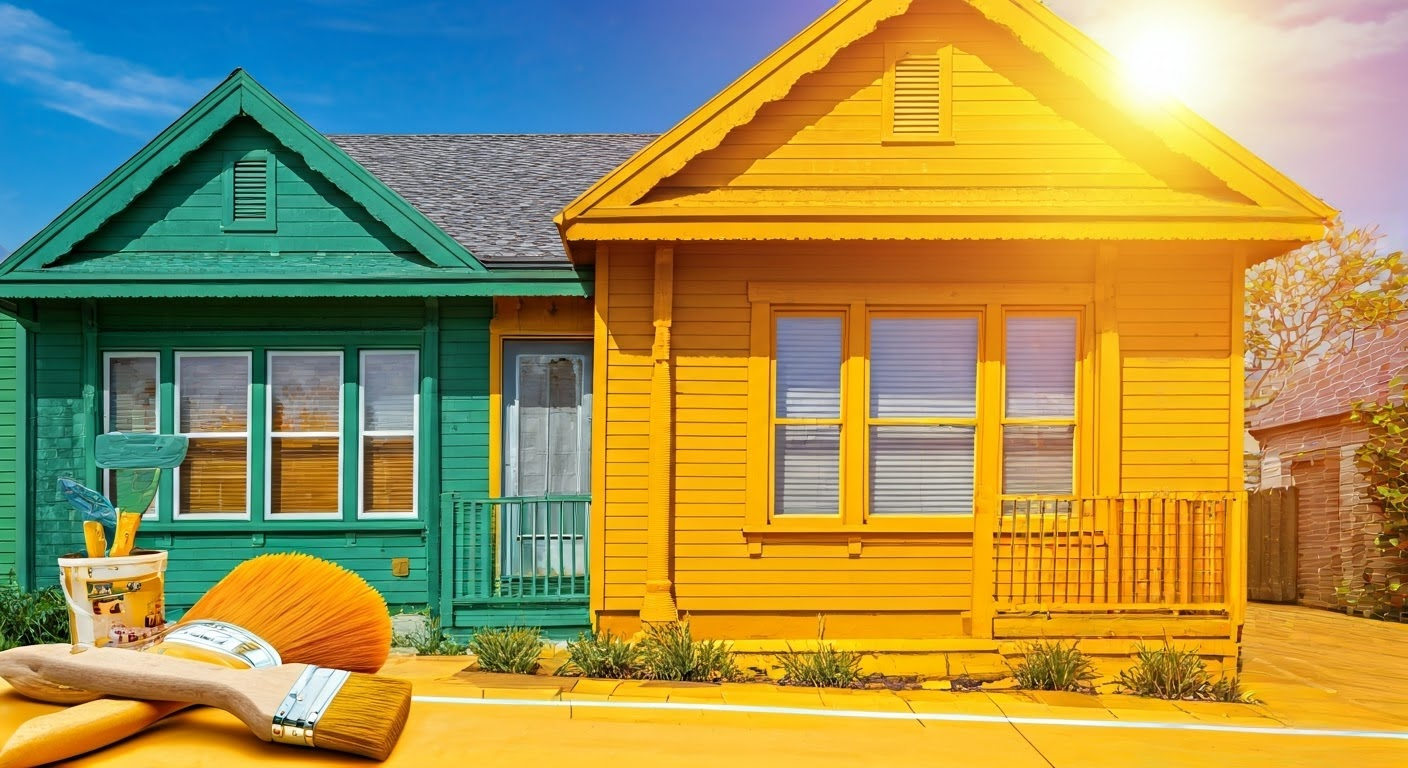 Beautifully painted house with tools