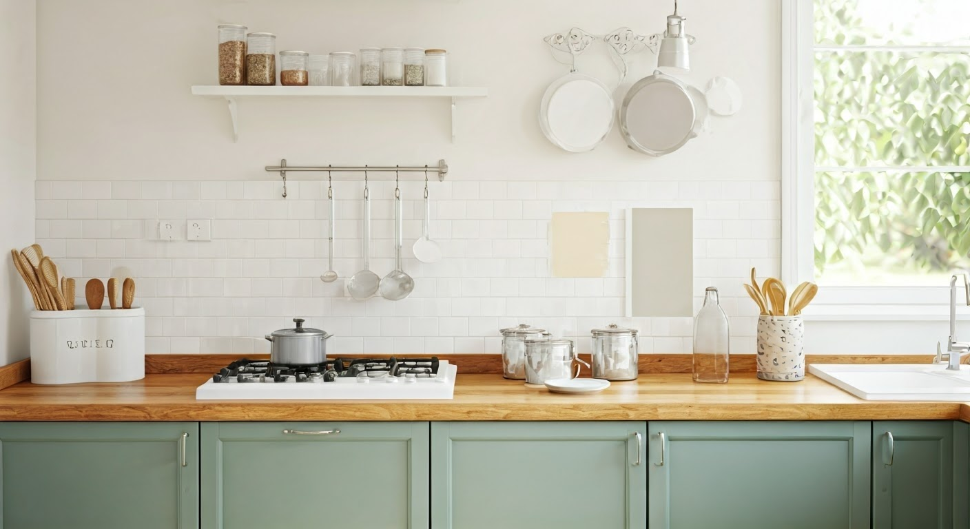 Cozy kitchen with colorful paint finishes