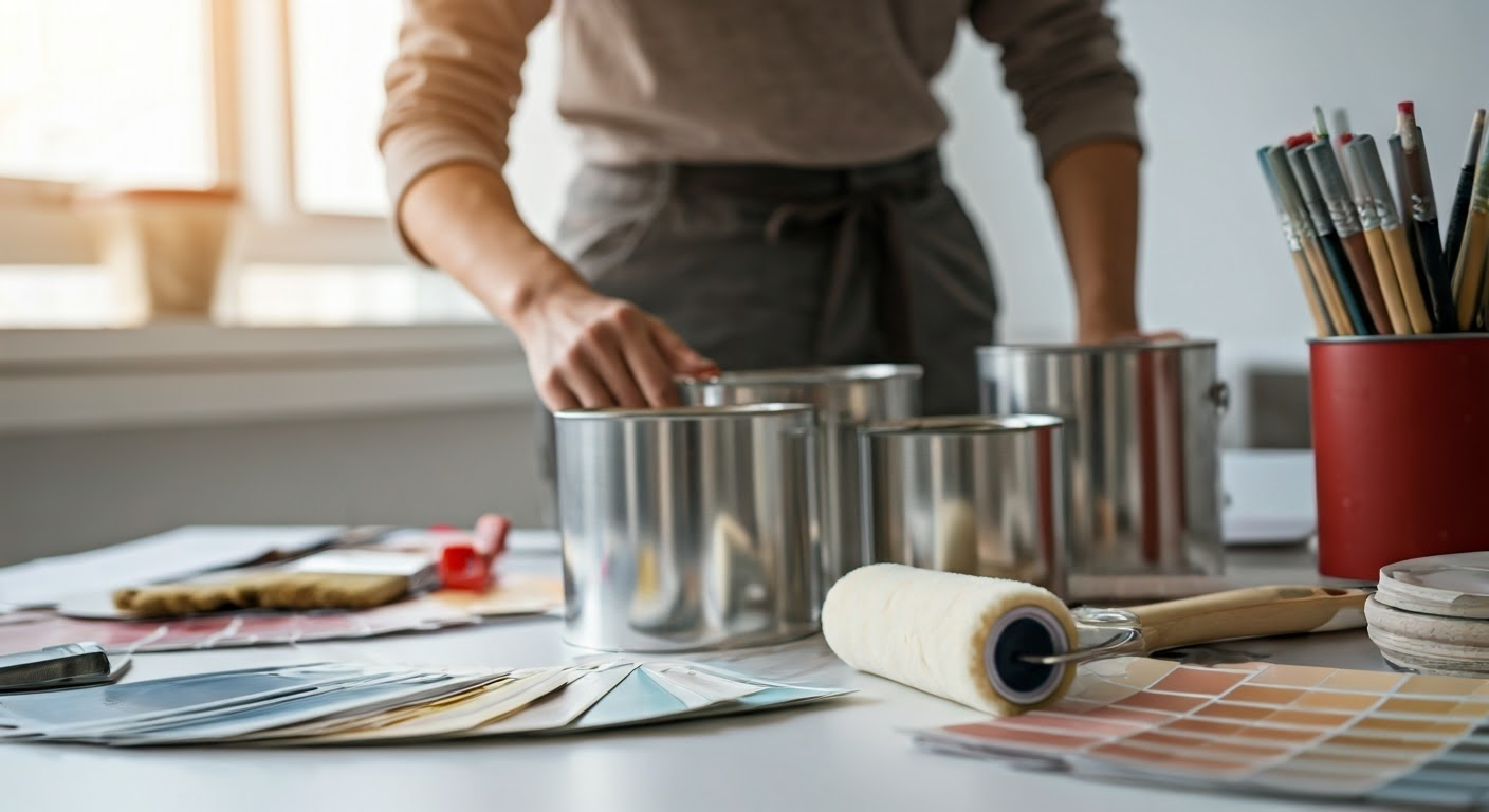 Artist preparing paint in a studio