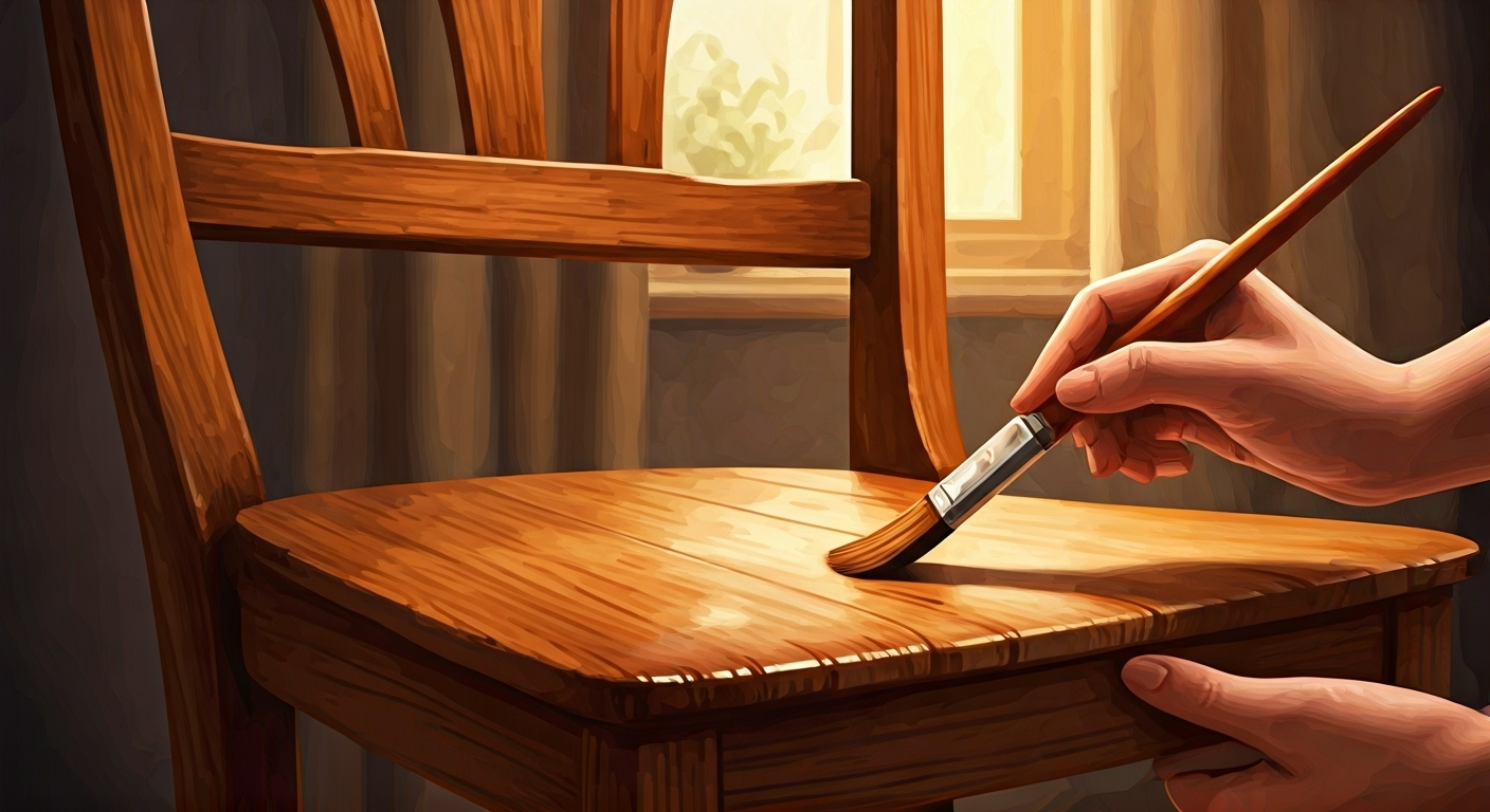 Hands painting chair to look stained